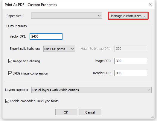 set up printing bricscad