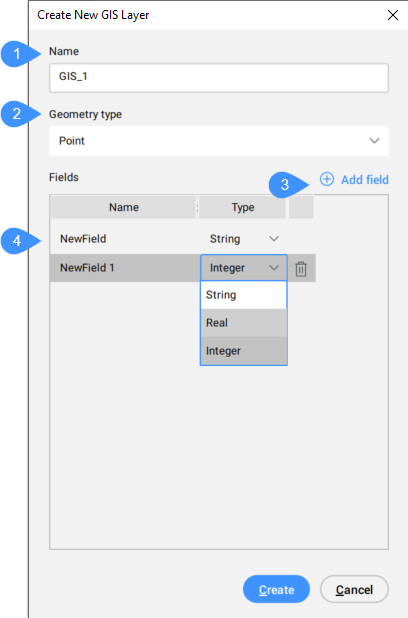 Create New GIS Layer Dialog Box - BricsCAD Lite & Pro | Bricsys Help Center