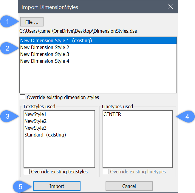 Import DimensionStyles dialog box BricsCAD Bricsys Help Center