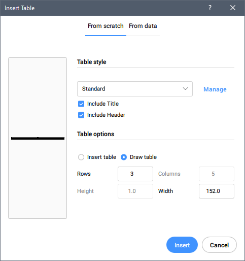 TABLE command - BricsCAD | Bricsys Help Center