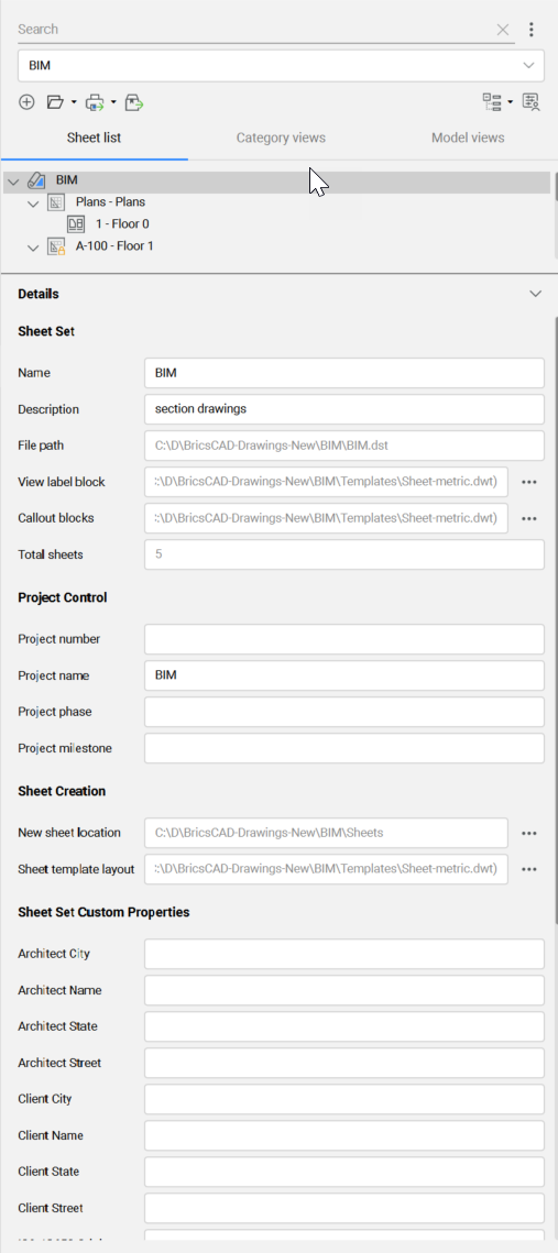 Sheet Set Manager panel BricsCAD Bricsys Help Center