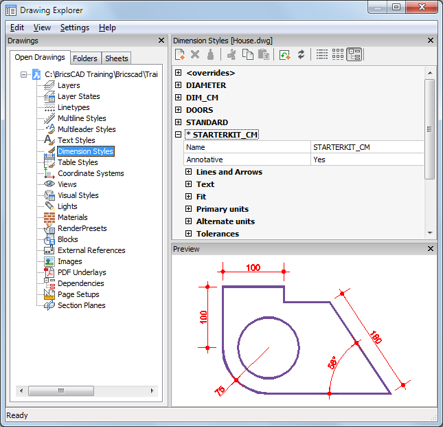 Eksplorator stylów wymiarowania Centrum pomocy BricsCAD