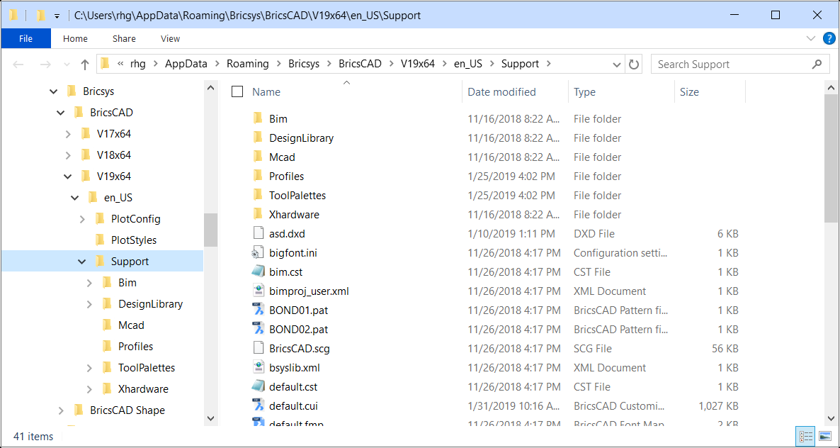 bricscad support file search path